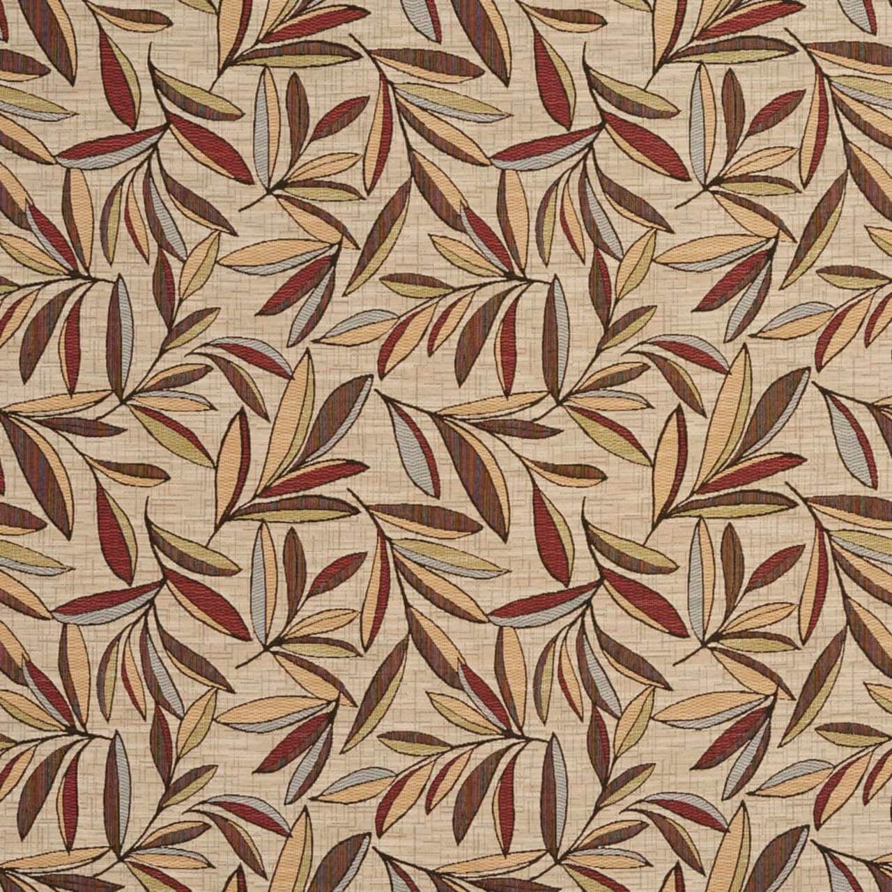 Veranda - Brown,Red & Burgundy Leaves Upholstery Fabric 54 Inches"